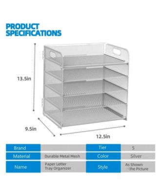 Letter Tray Paper Organizer 5-tier Desk File Holder Metal Desktop Document Shelf Office Classroom Organization