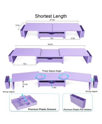 Dual Monitor Stand Riser Desk Organizer Drawer 2 Pen Holders Shelf