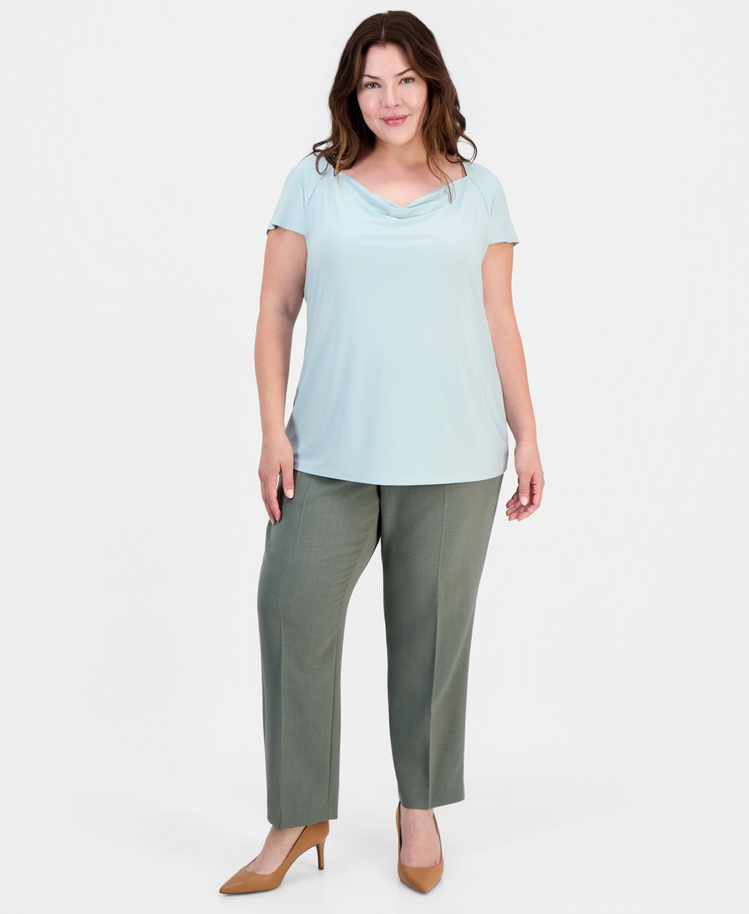 Plus Size Cowlneck Cap-Sleeve Top
