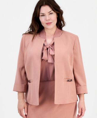 Plus Size 3/4-Sleeve Open-Front Blazer