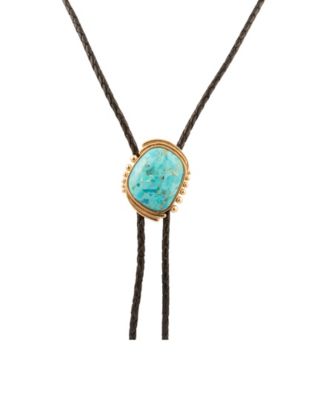 Rawlins Blue Turquoise Black Leather Golden Bolo Necklace