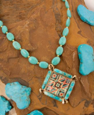 Native Weave Blue Turquoise Golden Pendant Necklace