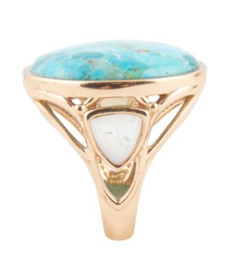Turquoise and White Mother of Pearl and Blue Turquoise Petal Golden Drop Ring