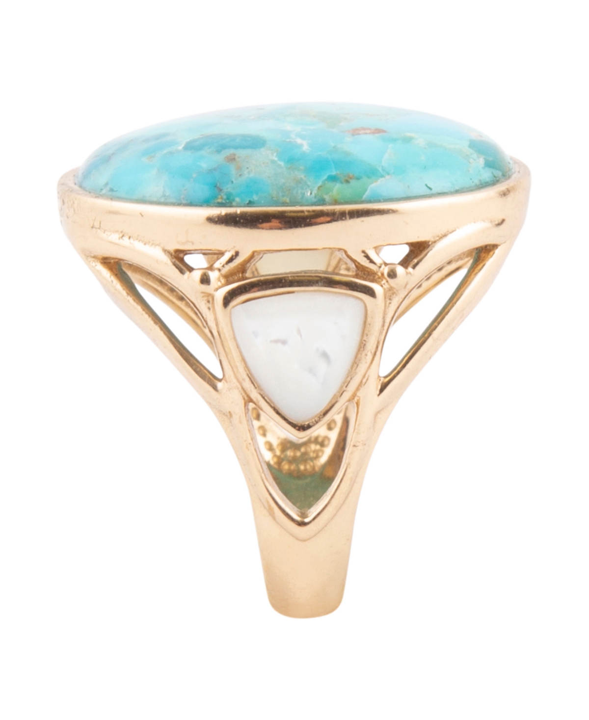 Barse Turquoise and White Mother of Pearl Blue Petal Golden Drop Ring