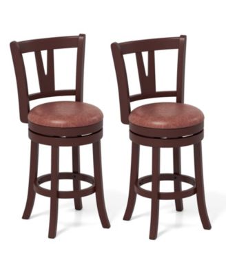 26 in Counter Height Swivel Bar Stool Set of 2 with High Back, Faux Leather Seat, and Footrest