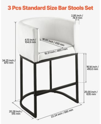 25 in Counter Height Fabric Bar Stool Set of 3 with Backrest, Arm, Metal Frame, and Footrest
