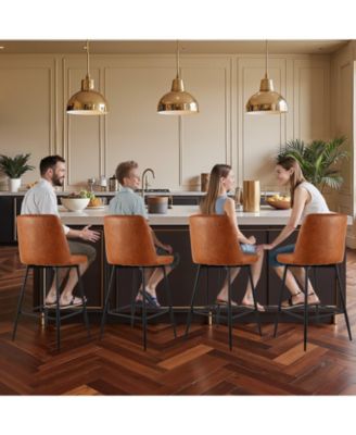 27 in Counter Height PU Leather Bar Stool Set of 4 with Backrest and Metal Legs