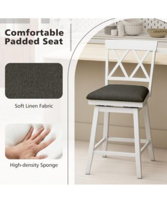 24 in Swivel Counter Height Bar Stool Set of 2 with Linen Cushion and Curved Backrest