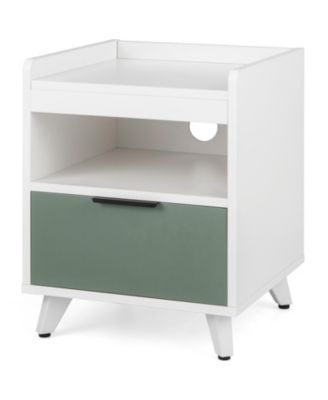 Modern Nightstand with LED Lights Sliding Drawer and Open Compartment