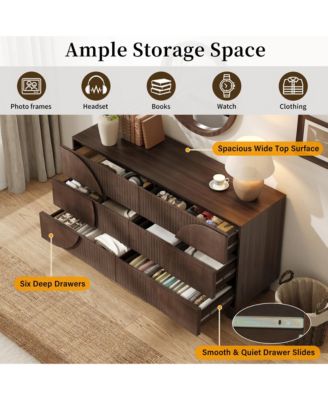 6 Drawer Fluted Dresser - Modern Wooden Chest of Drawers with Geometric Round Fronts, Storage Cabinet for Bedroom, Living Room