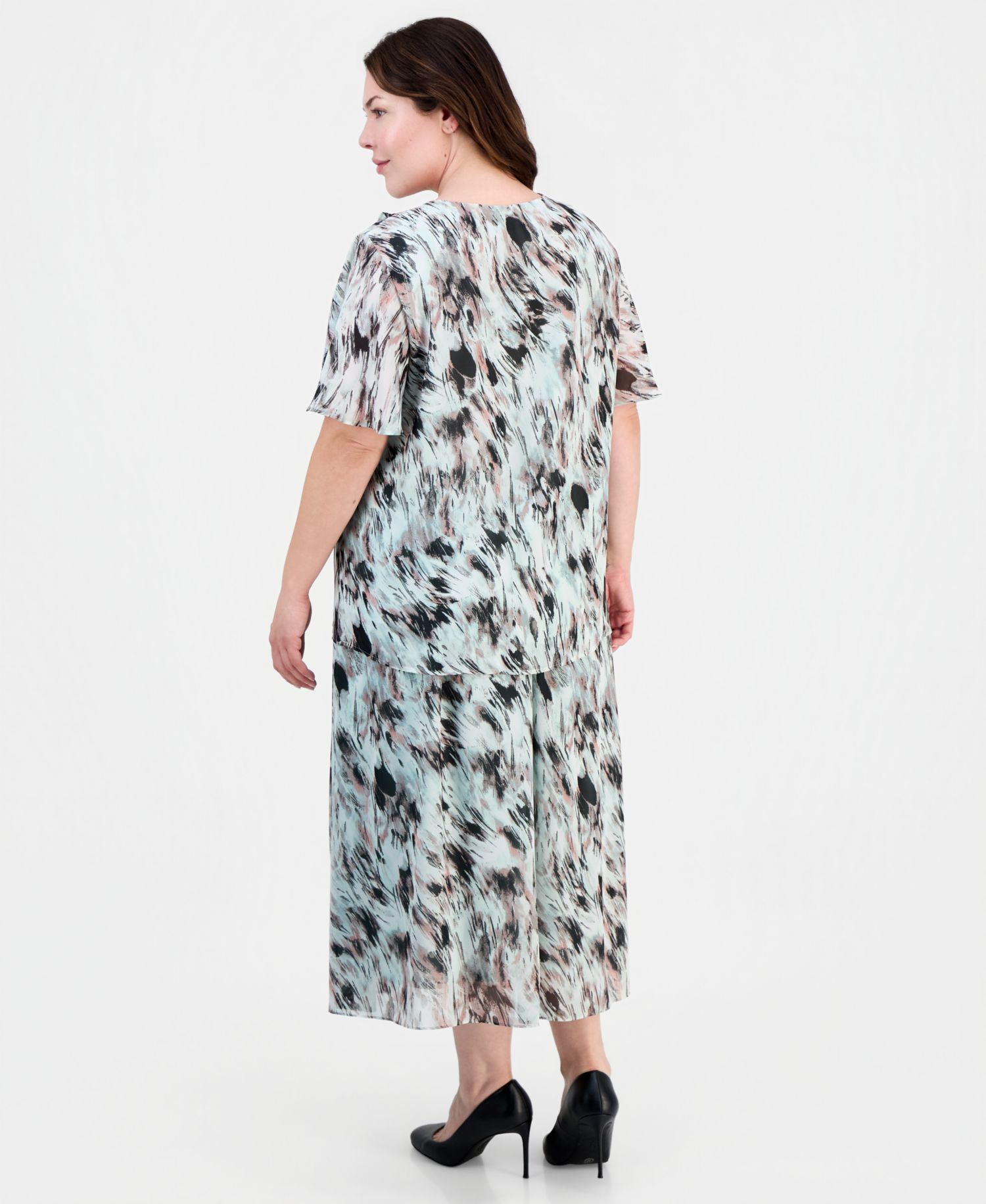 Plus Size Printed Pull-On Midi Skirt