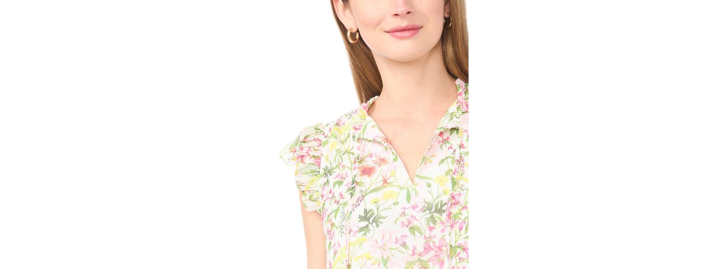 Женская блузка Vince Camuto Floral Split Neck Flutter-Sleeve, цвет: Малиновый сорбет — фото 3