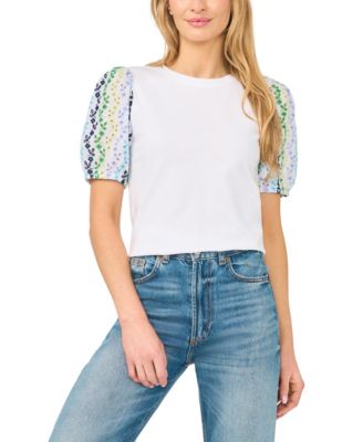 Women's Puff Short-Sleeve Crewneck Cotton T-Shirt