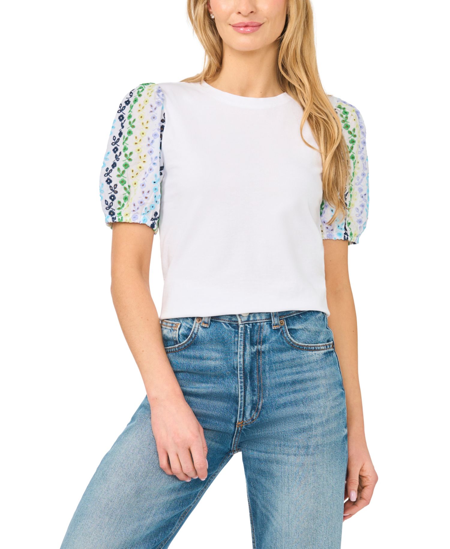 Women's Puff Short-Sleeve Crewneck Cotton T-Shirt