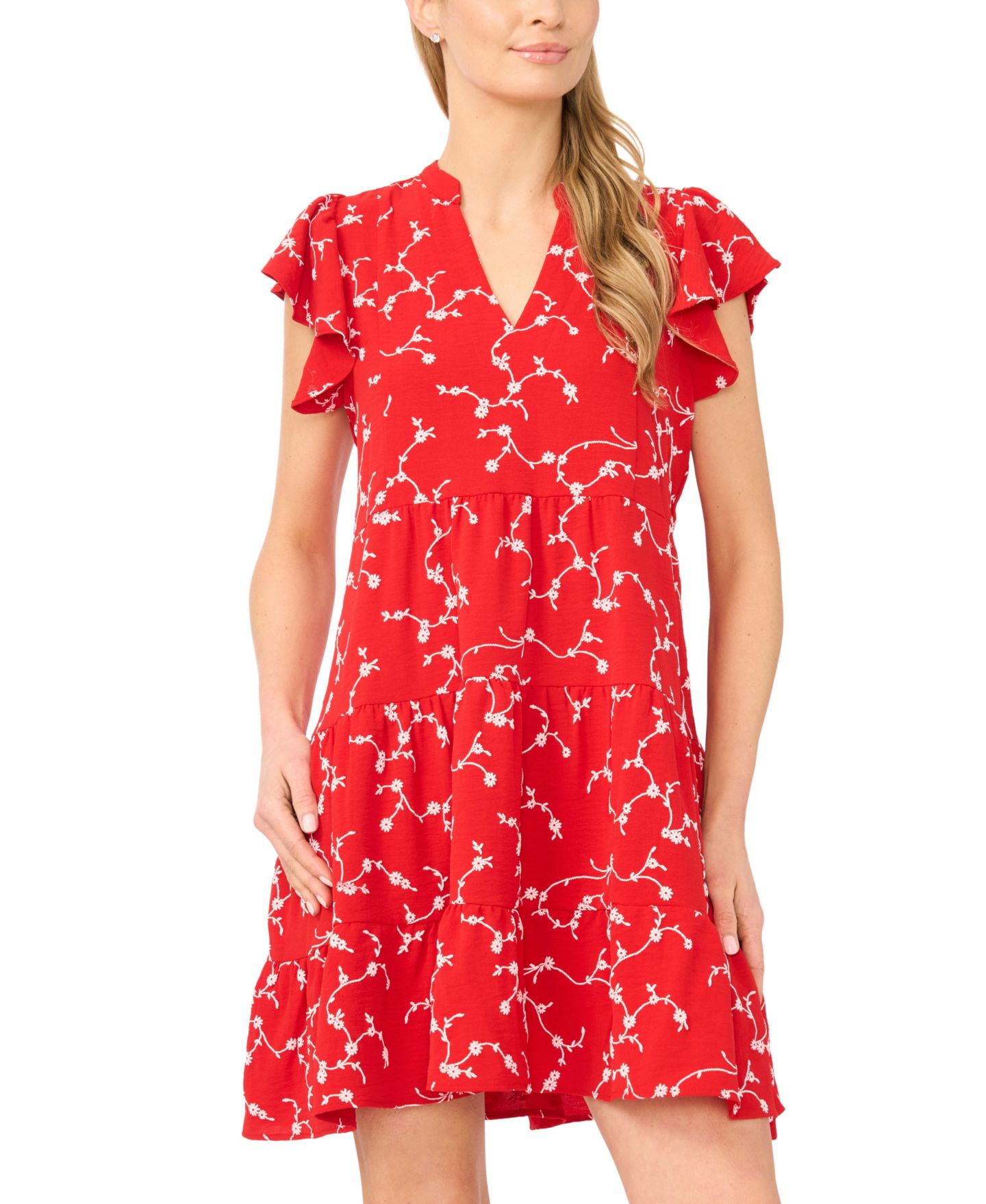 Женское платье CeCe Short-Sleeve Ruffled Tiered, цвет: Вишнёвый — фото 2