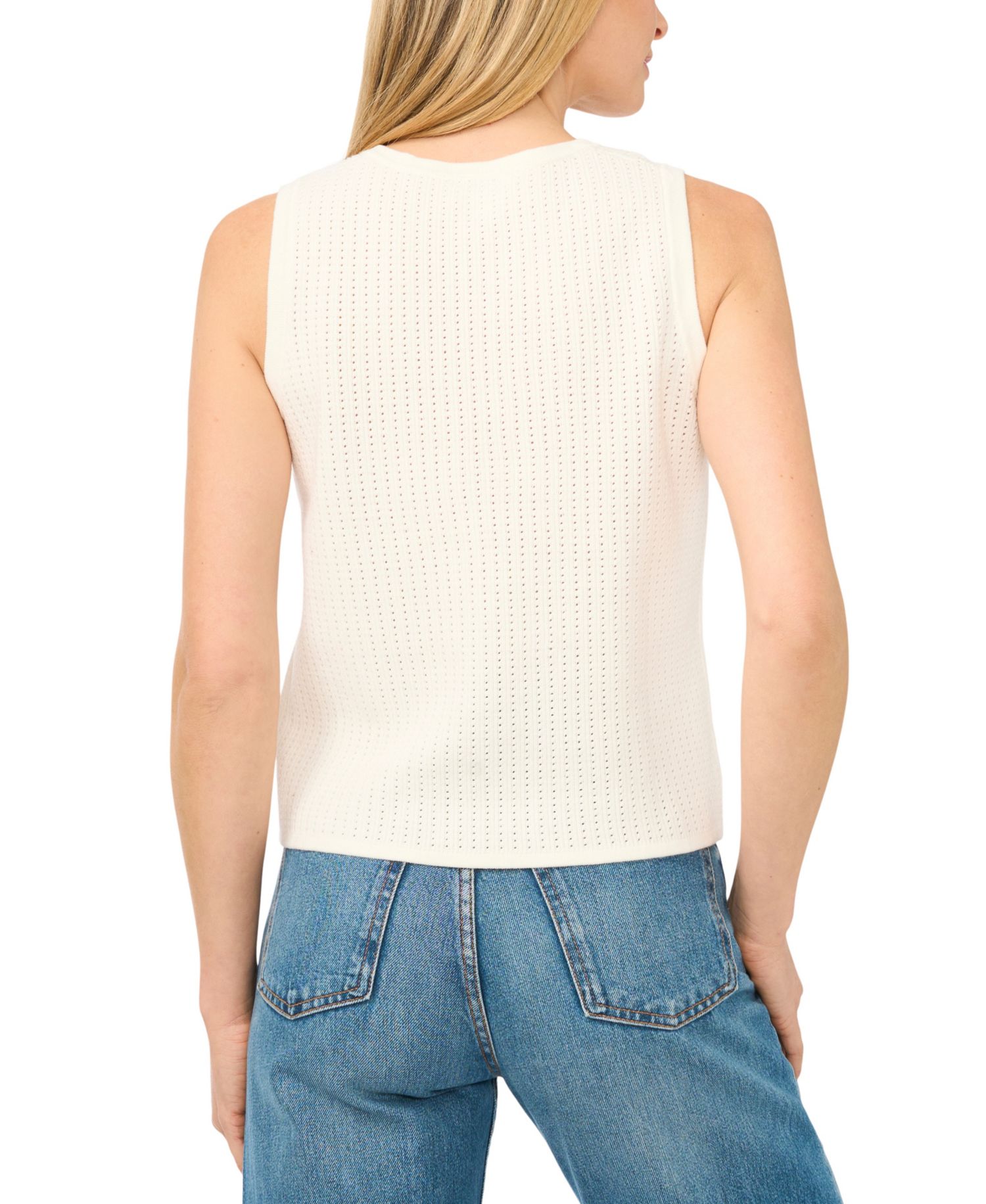 Women's Pointelle Sleeveless Button-Up Cotton Tank Top