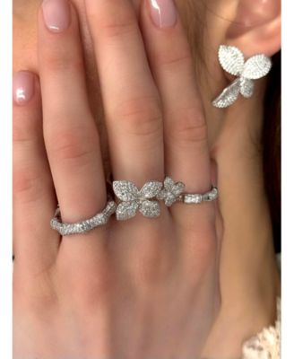 Sterling Silver Pave Cubic Zirconia Bamboo Eternity Band Ring