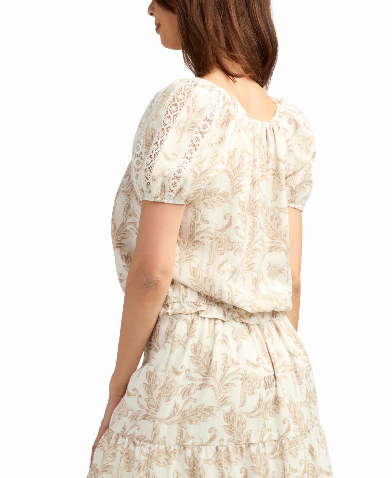 Women's Printed Short-Sleeve Peasant Top