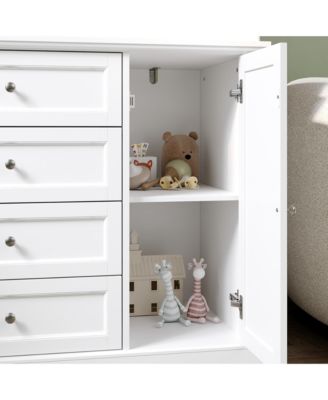 Changing Table Dresser with 4 Drawers and 2 Doors, Nursery Dresser Diaper Changing Station for Baby