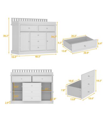 Changing Table, Chest of Drawers, Dresser with 3 Drawers, 4 Shelves and 2 Doors