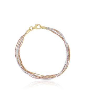 Tricolor Seven Strand Bracelet 14K Gold-Plated Sterling Silver