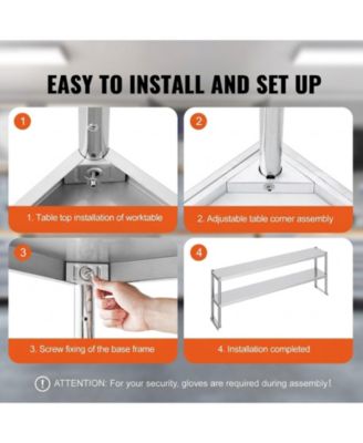 Adjustable Stainless Steel Double Overshelf 12 x 72 in for Kitchen and Workshop
