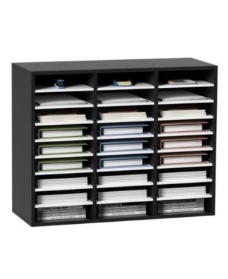 27 Compartment Adjustable Wood Literature Organizer for Office Storage