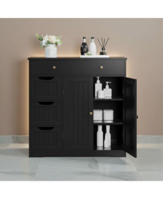 Free-standing Bathroom Storage Cabinet 4 Drawers 2 Doors Adjustable Shelves Multi-functional