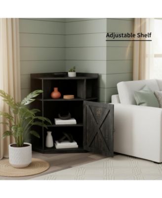 Industrial Corner Storage Shelf with Charging Station 6-Cubby Wooden Organizer for Small Spaces