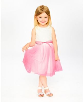 Little Girls Bi-Material Pleated Mesh Dress