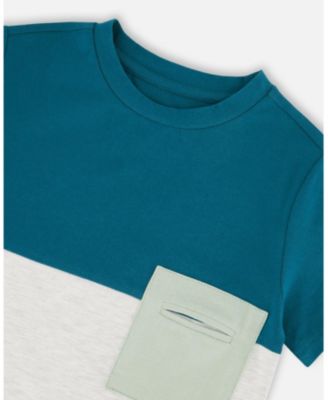 Little Boys Cotton Colorblock Jersey T-Shirt with Chest Pocket Heather Grey