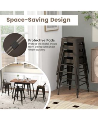 24 in Metal Counter Height Stackable Chair Set of 4 with Removable Back and Footrest