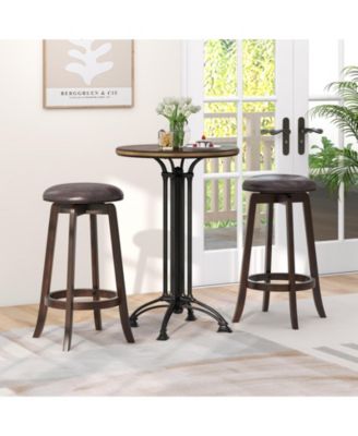 29 in Upholstered PU Leather Bar Stool Set of 2 with 360-Degree Swivel Round Seat