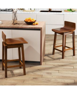 24.5 in Swivel Wooden Bar Stool Set of 2 with Low Back and Rubber Wood Legs