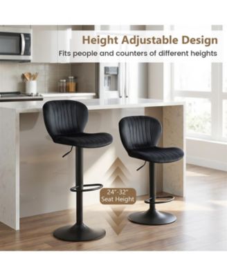 Adjustable Height Velvet Swivel Bar Stool Set of 2 with Upholstered Backrest