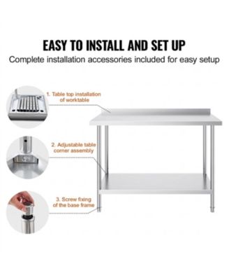 Heavy Duty Stainless Steel Work Table 24 x 48 x 36 in for Restaurant and Home Use