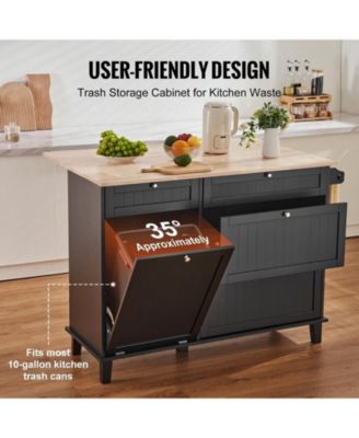 50in Wood Top Kitchen Island Cart with Trash Cabinet and 4 Drawers Farmhouse Dining Table