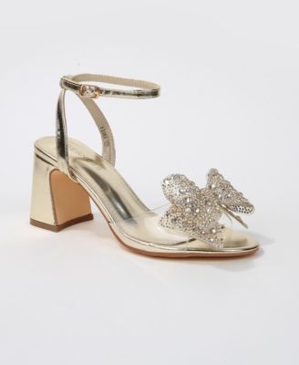 Women's Fiora Rhinestone Embellished Butterfly Bow Block Heel Dress Sandals