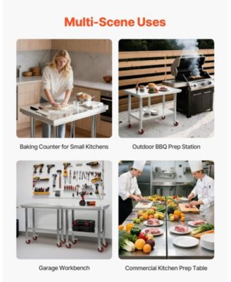 Stainless Steel Food Prep Worktable 24 x 35.4 in With Wheels for Commercial Use