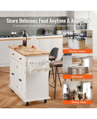 Kitchen Island Cart with Solid Wood Top 35.4in Width Mobile Storage Cabinet
