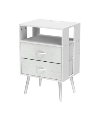Modern Nightstand Set of 2 with Charging Station, LED Light and Fabric Drawers