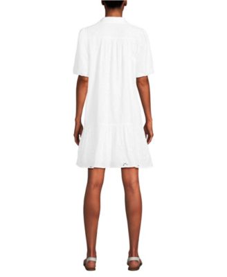 Women's Elbow Sleeve Eyelet Knee Length Shirt Dress