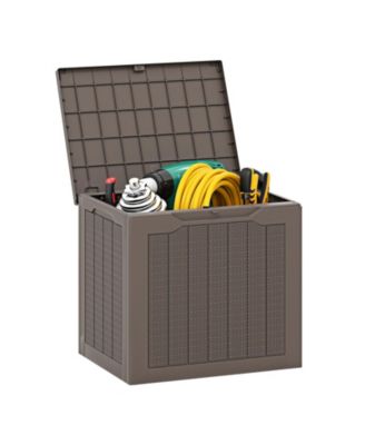 Outdoor Storage Box 25 Gallon Deck Box with Lockable Lid and Wicker-woven