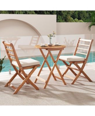 3-Piece Acacia Wood Patio Bistro Set with Seat Cushions