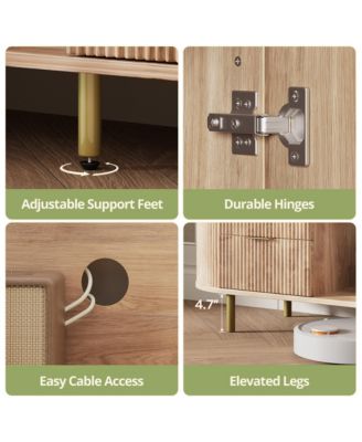 69" Curved TV Stand for TVs Up to 80 Inches, Modern Media Console Table with Wavy Acrylic Doors and Large Storage for Living Room