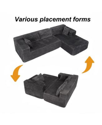 106" Modular Sectional Sofa with Pillows, L-Shape Corduroy Cloud Couch