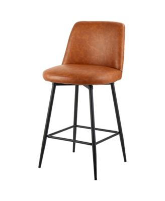 27 in Swivel Counter Height PU Leather Bar Stool Set of 2 with Backrest and Metal Legs