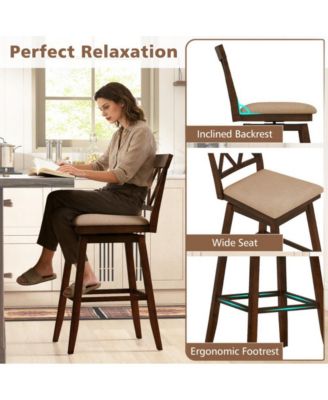 29 in Swivel Bar Height Stool Set of 2 with Linen Upholstered Seat and Curved Backrest