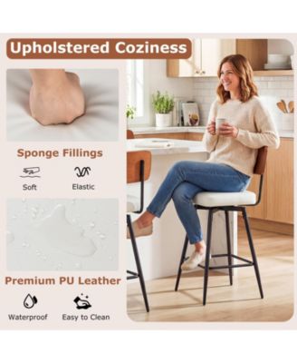 27 in Padded Swivel Counter Height Bar Stool Set of 2 with Curved Backrest and Metal Frame