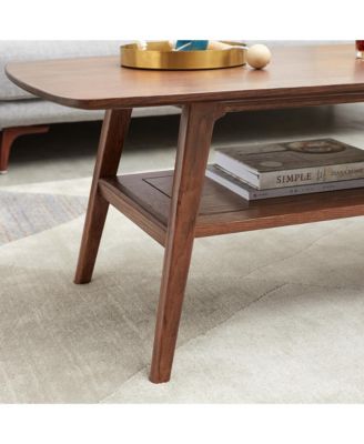 Solid Oak Wood Coffee Table with Storage Shelf